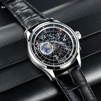 oblvlo simple fashion automatic mechanical watch for men luminous earth star leather strap waterproof casual gift clock gc