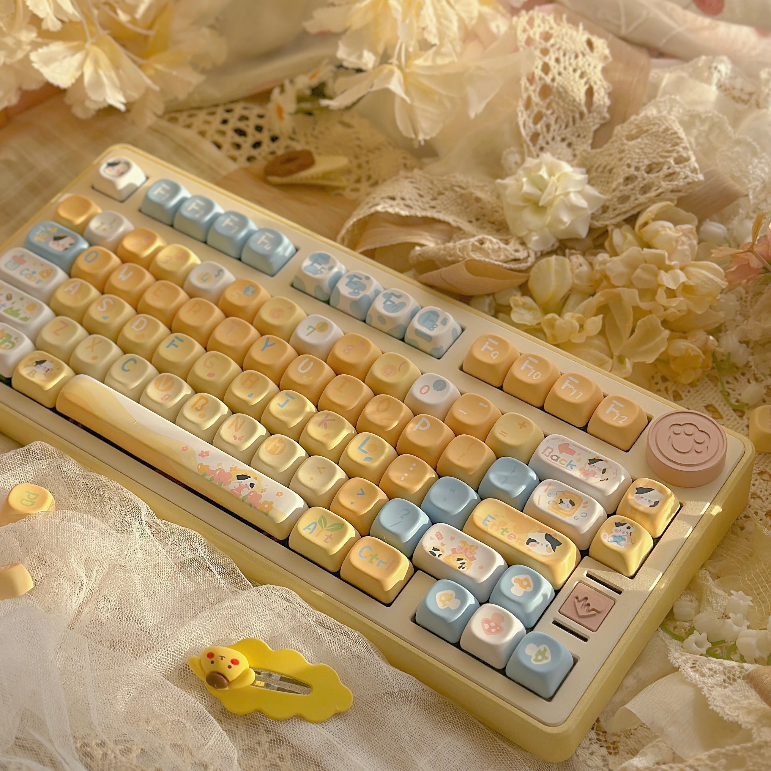 Колпачки для механической клавиатуры девочек с коровьей и сыром 134 клавиш XOA Profile