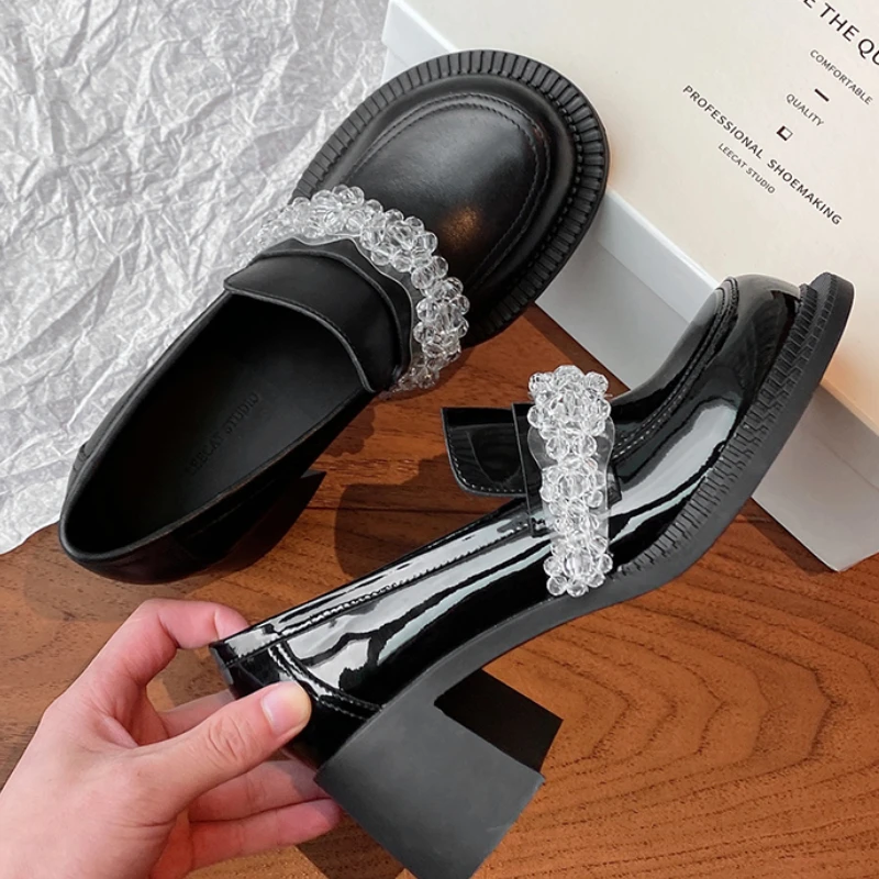 

Mary Jane Big Toe Shoes Women's Spring 2022 New British Style Retro Thick Bottom One-foot Crystal Loafers