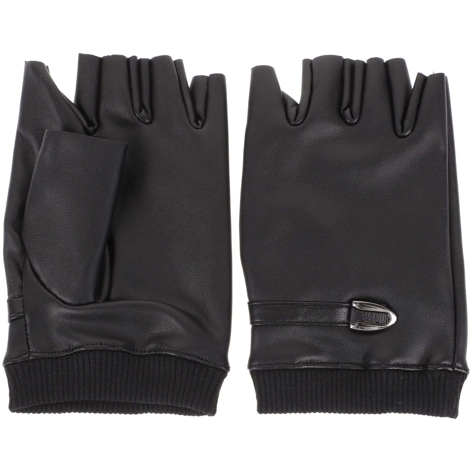 

Велосипедные перчатки из ПУ кожи, круглые перчатки с открытыми пальцами, перчатки для вождения, мотоциклетные женские перчатки без пальцев (черный цвет, свободный размер)