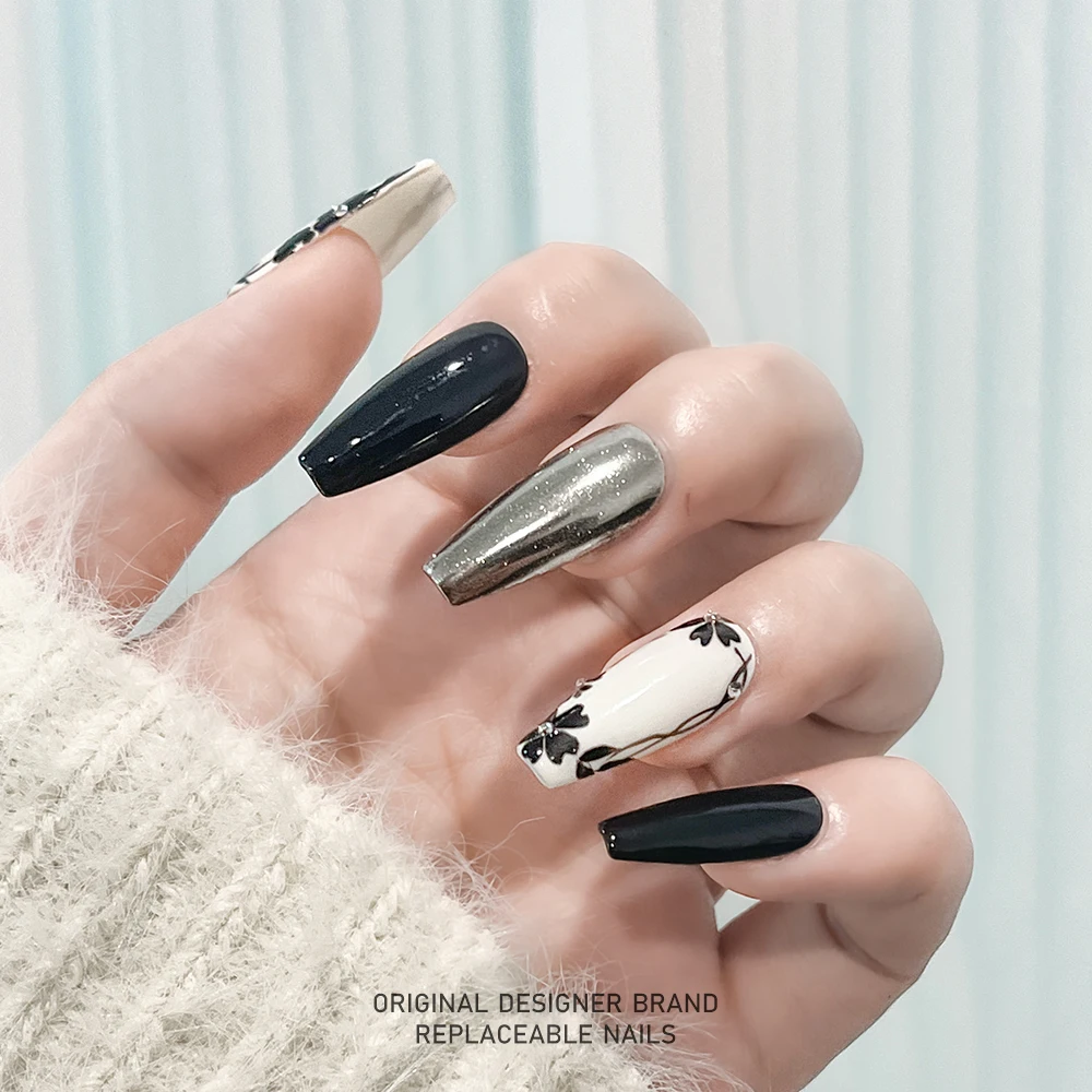 Волшебный зеркальный цветок ZIIIBEYOND Rhyme дизайн ногтей ручная работа Французский