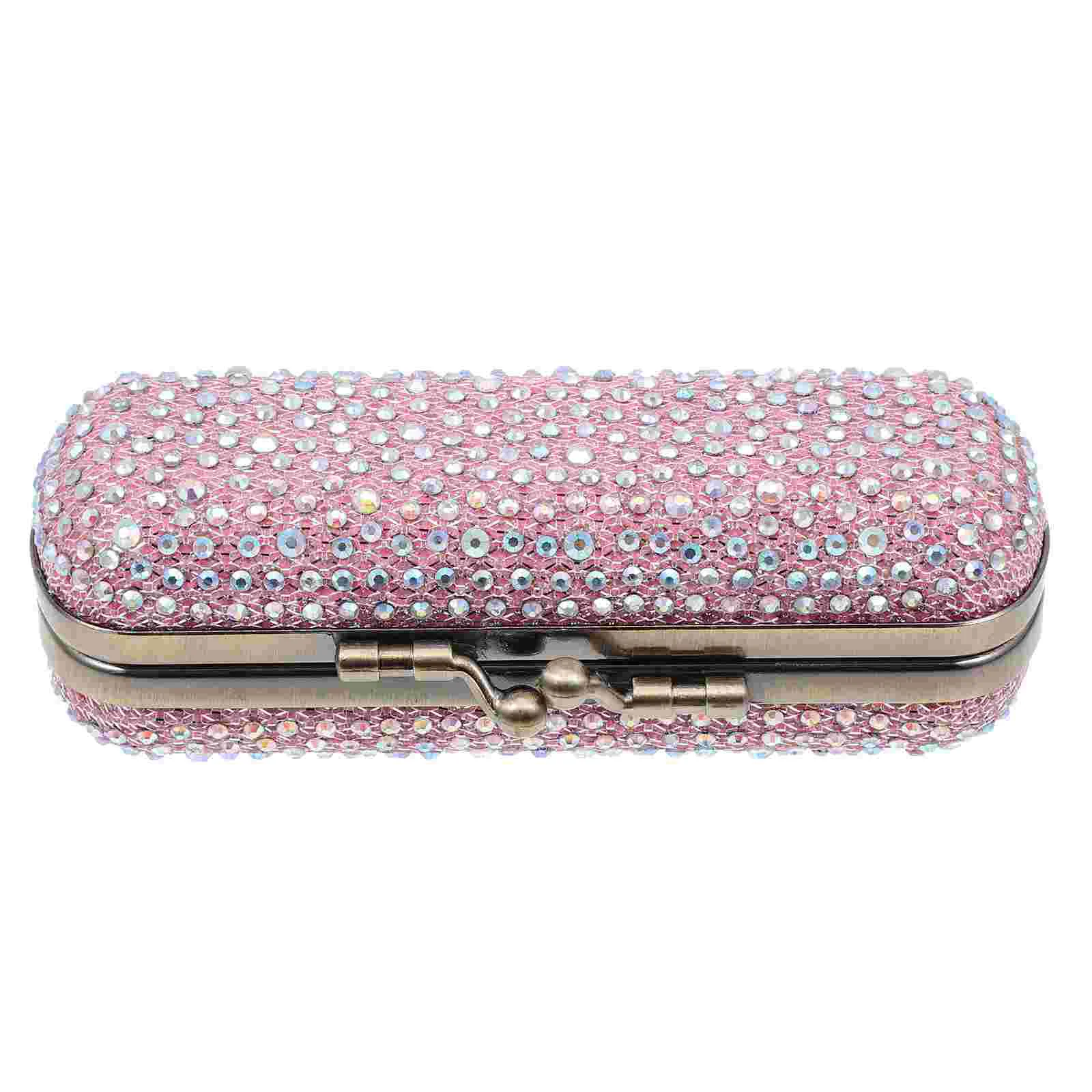 

Lipstick Holder Case Box Rhinestone Crystal Mirror Forpurse Storage Container Lip Gloss Clip Holding Organizer Vintage Glitter