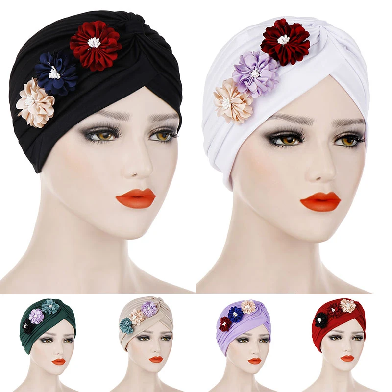 

New Muslim Turban Hat African Twist Knot Flower India Hat Head Cover Bonnet Headscarf Ladies Chemo Cap Bandanas Hair Accessories