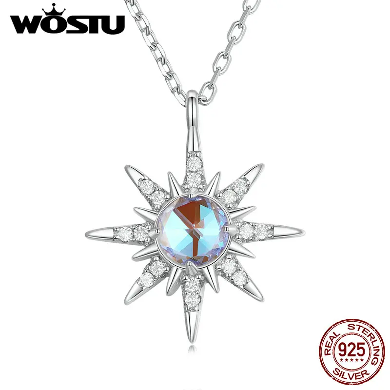 

WOSTU 925 Sterling Silver Moonstone & Zircon Romantic Long Chain Link Necklace For Women Fine Jewelry CTN265