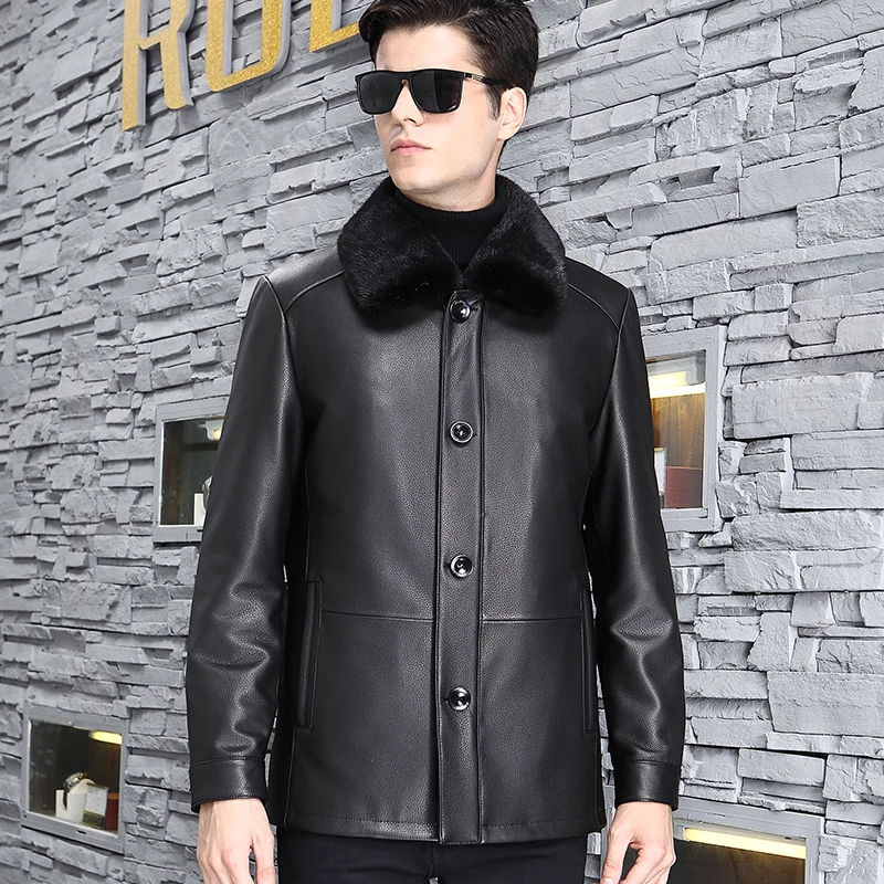 

Deerskin real leather men's clothing Nick garment fur cross mink mink liner Haining overcoat business middle-aged and elderly