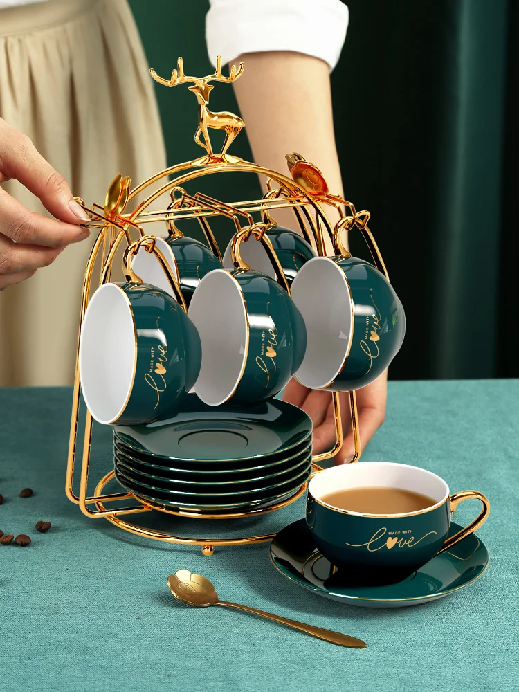 Элегантная креативная керамическая кофейная чашка из костяного фарфора набор 4