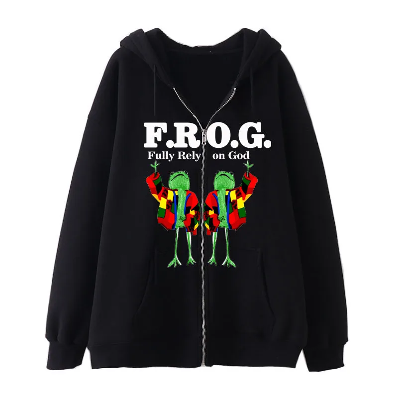

2022 Men's Zipper Sweater FROG Series Printed Cardigan Sweater Autumn and Winter Fleece Loose Hoodie
