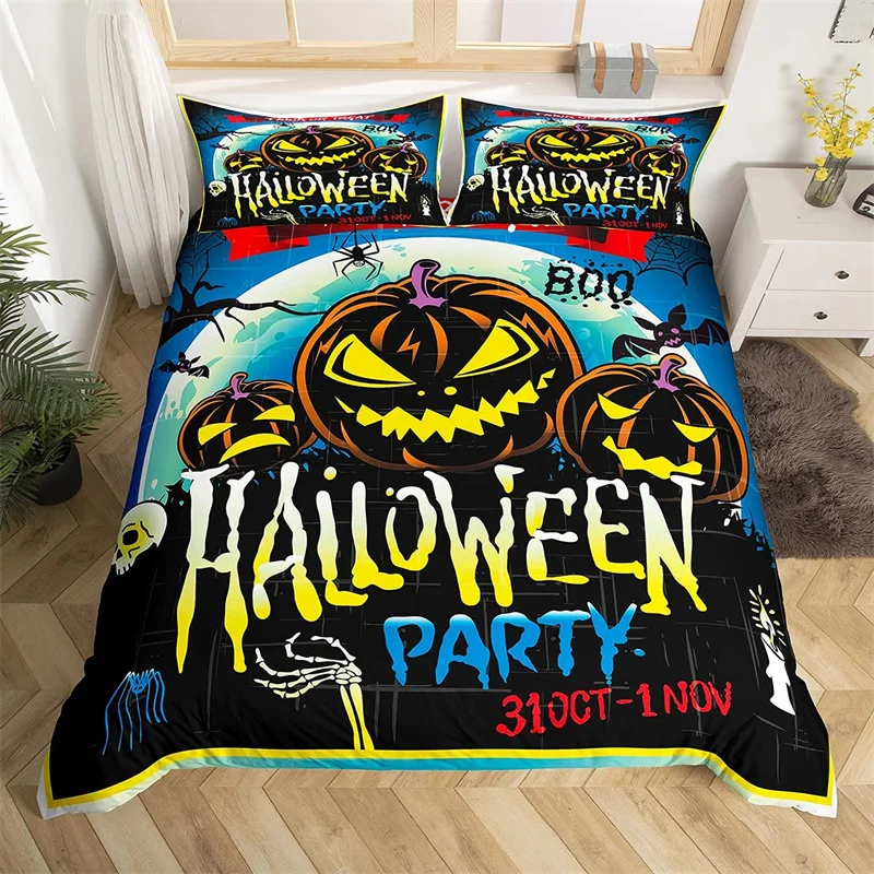 Pumpkin Tree Duvet Cover Happy Halloween Bedding Set Full Microfiber Horror Theme Comforter Cover For Kids Boys Girls Teens Room