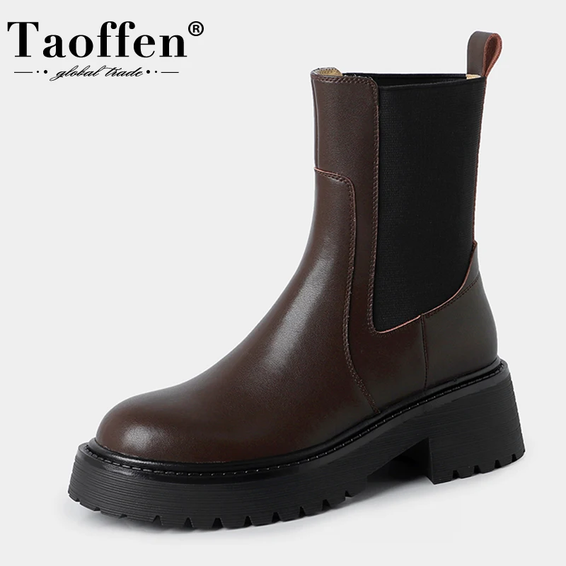 

Taoffen New Women Short Boots 2023 Genuine Leather Chic Inc Winter Woman'S Shoes Fashion Club Ankle Boots Footwear Size 34-40