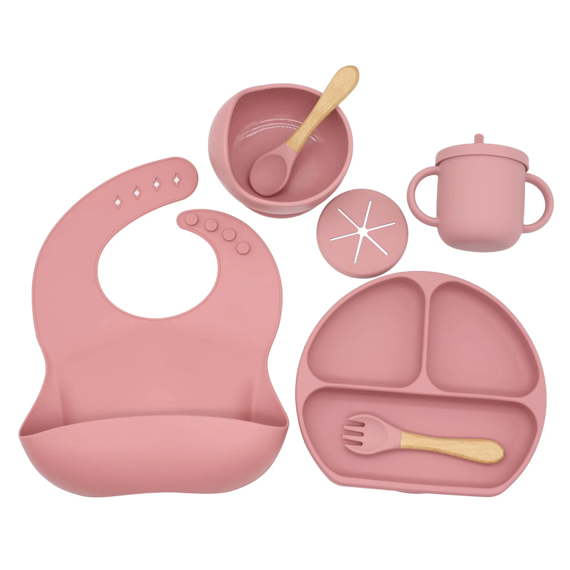 

Children’s Silicone Dinner Plate With Sucker Baby Tableware 6pcs/Set Feeding Bowl Bibs Spoon Fork Sippy Cup Kids Training Dishes