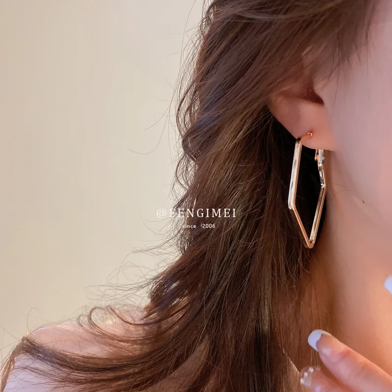 

925 Silver Needle Metal Cold Wind Geometric Hollow Earrings Fashion Temperament Earrings Earrings Simple Wild Ins Earrings Women