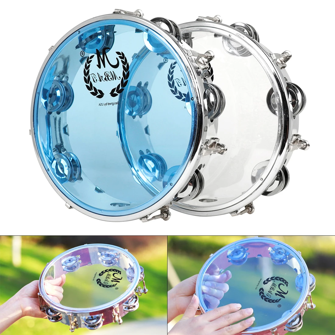 

Durable 8 / 10 Inch Tambourine Handbell Hand Drum with Stainless Steel Double Row Jingles Percussion Instrument