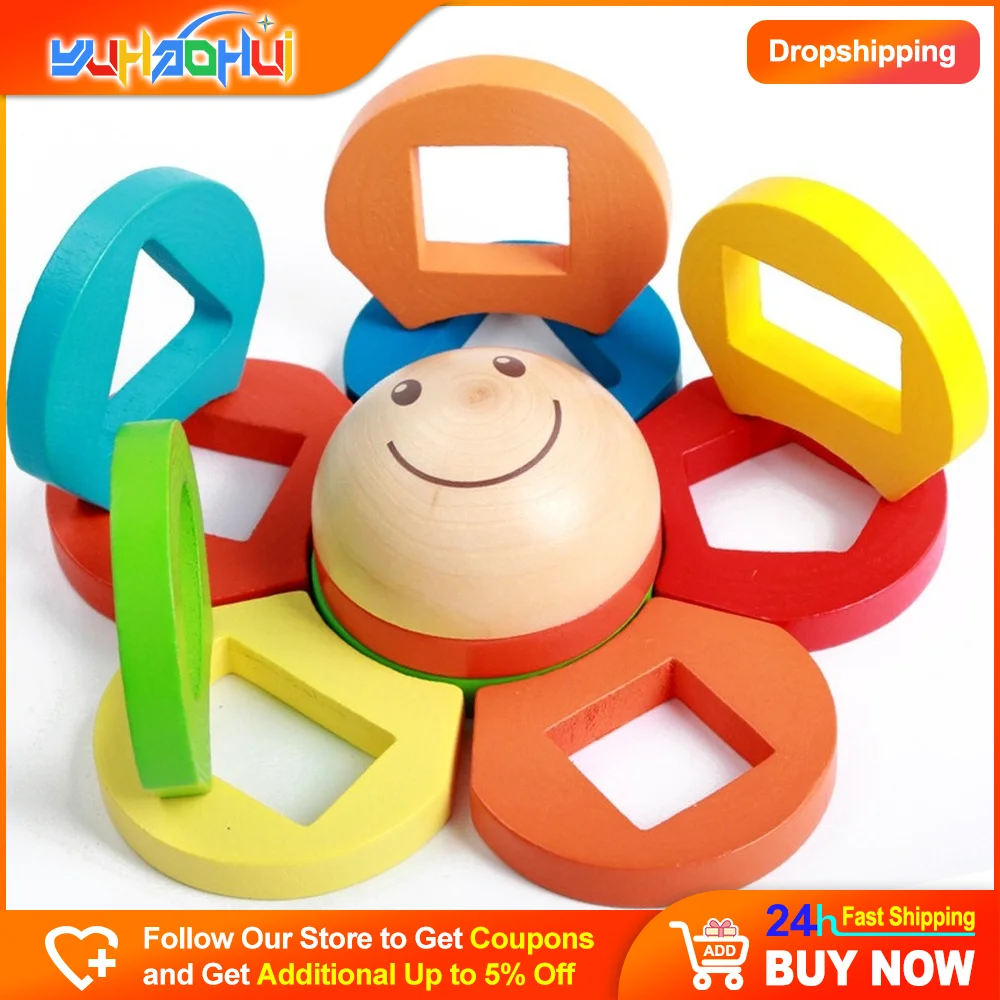 

Montessori Children's Early Education Building Blocks Geometric Shape Column Flower-shaped Color Layered Educational Toys Gifts