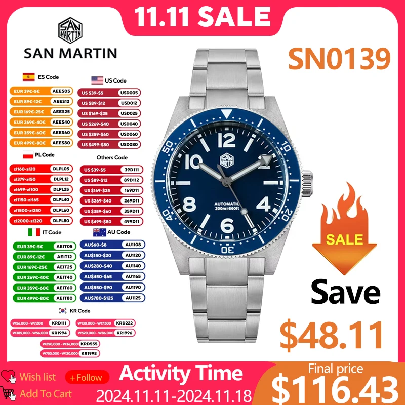 San Martin SN0139 39 мм часы для дайвинга NH35 автоматический механический механизм