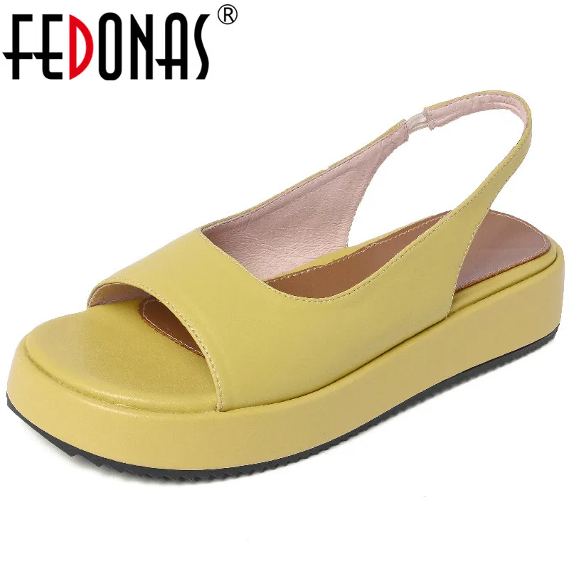 

FEDONAS Flats Platforms Women Sandals Genuine Leather Peep Toe Summer Casual Working Shoes Woman Fashion Concise New Arrival