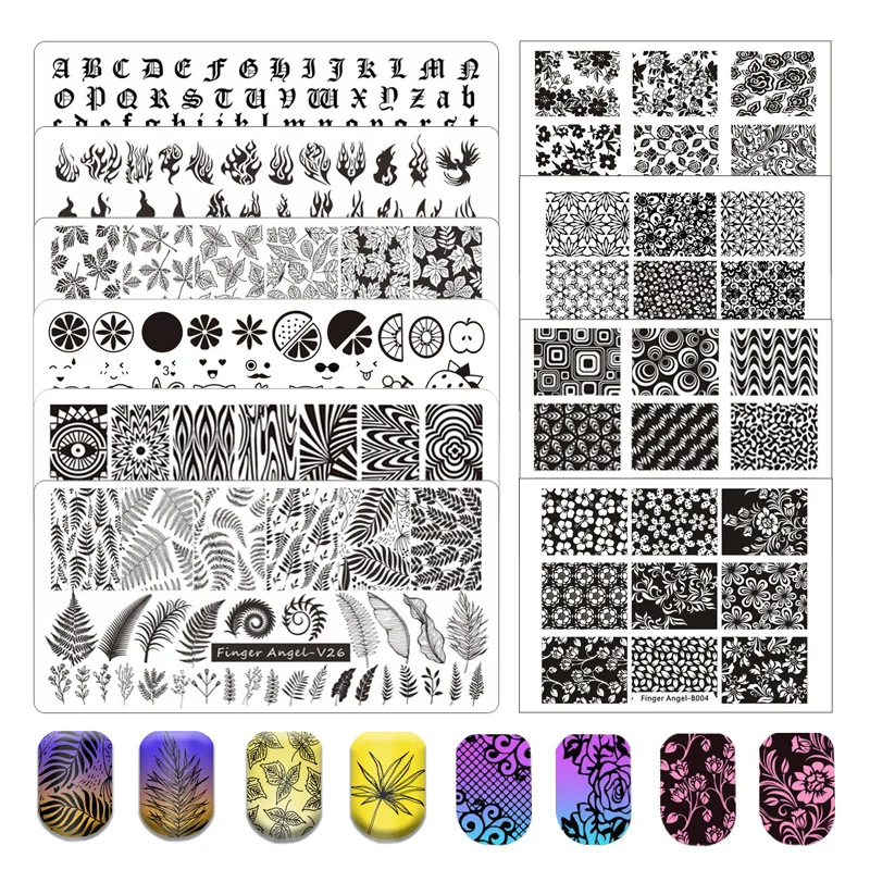 

Flower Leaves Nail Stamping Plates Leaf Floral Butterfly Line Fruit Printing Stencil Snake Nail Stamp Templates Nail Art Tools