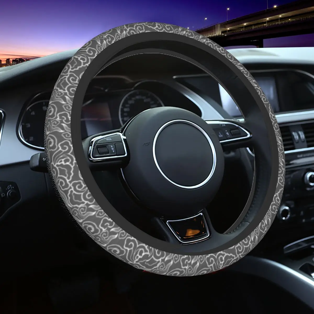 

37-38cm Japanese Clouds Auto Car Steering Wheel Cover Graphite Gray Cloud Anti-Slip Universal 15 inch Steering Wheel Protector