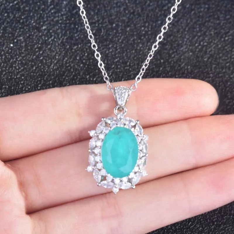 

Fashion Geometry Pendant Necklace Collocation Palaiba tourmaline 925 Silvery Color Jewelry For Women Wedding Engagement Gifts