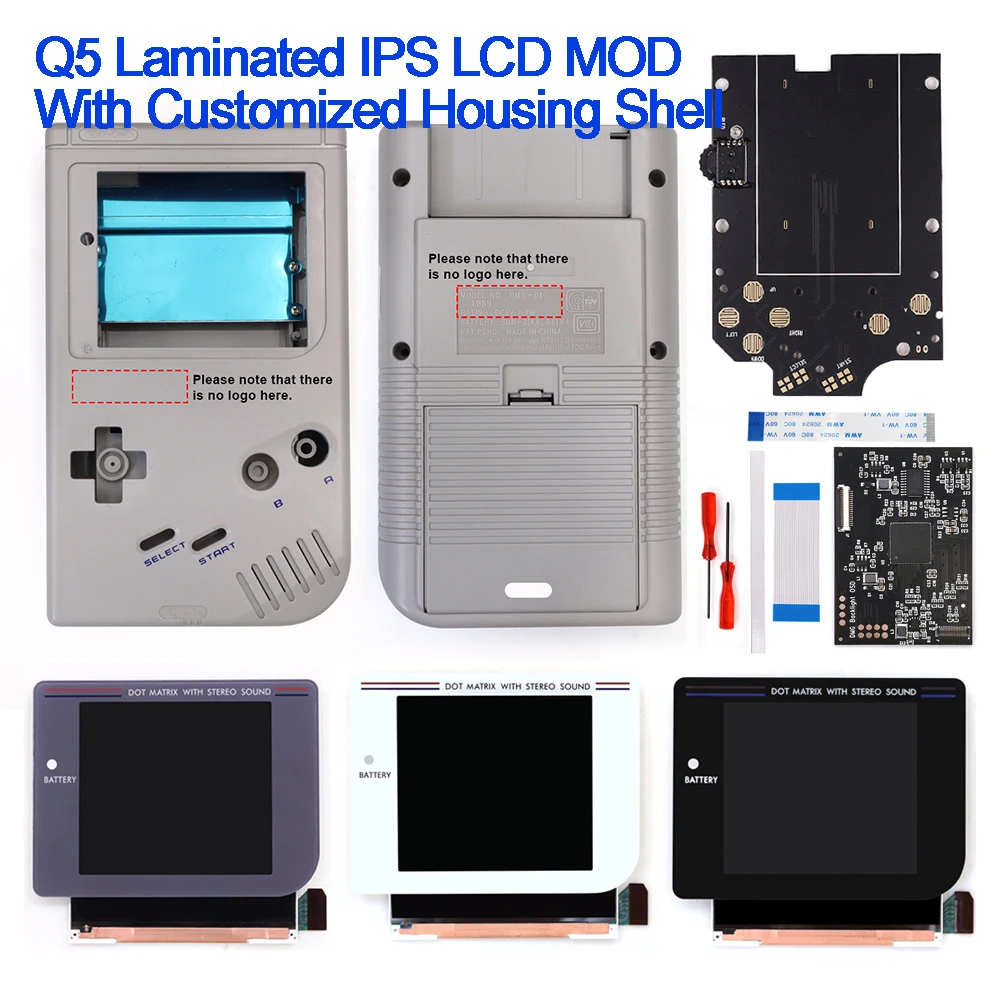 Фото Комплект ламинированного IPS LCD-дисплея Q5 с подсветкой и встроенным OSD-меню для консоли Gameboy GB DMG №1