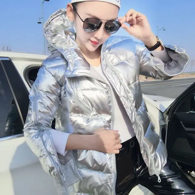 

Winter Jacket Women Cotton Down Parkas Female Hooded Thick Loose Casual Jacket Zipper Waterproof Outerwear Shiny Basic Coats L66