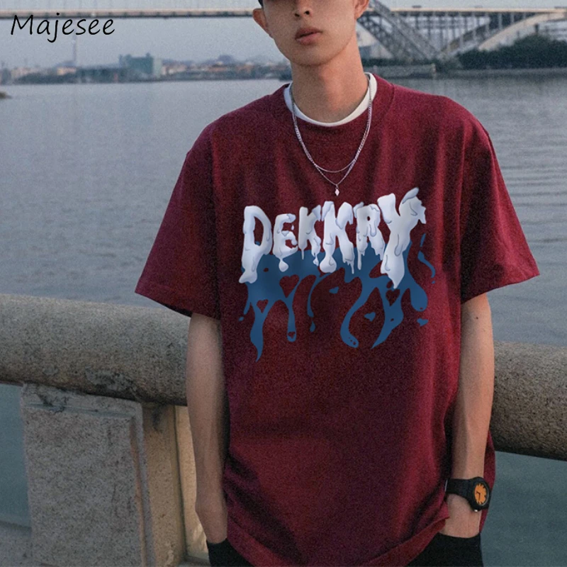 

T-shirts Men O-neck Letter Design High Street Handsome Hip Hop European Stylish Popular Trendy All-match Teenager Baggy Retro