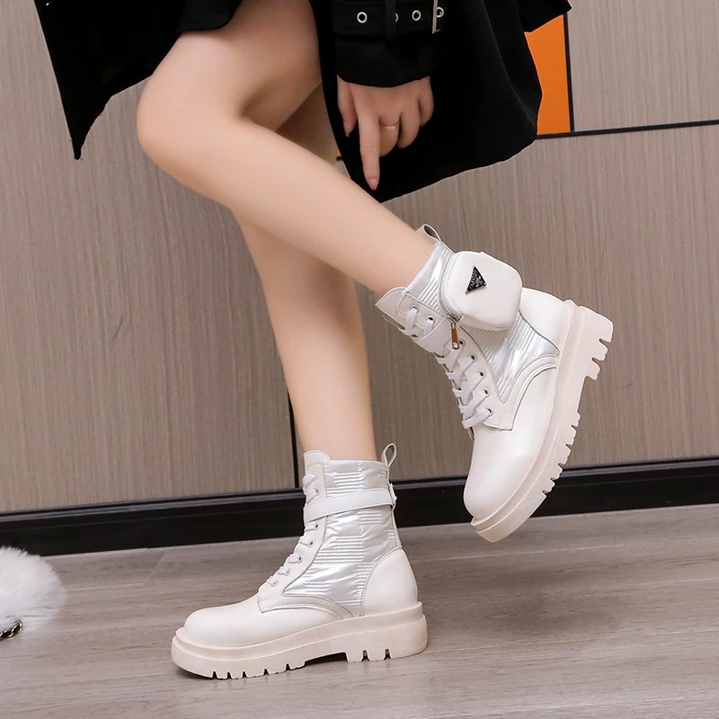 Женские мотоциклетные ботильоны из искусственной кожи на толстой подошве