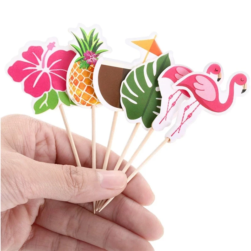 

24Pcs Hawaiian Cupcake Toppers Flamingo Pineapple Palm Leaves Toothpicks Tropical Summer Beach Birthday Party Cake Decoration
