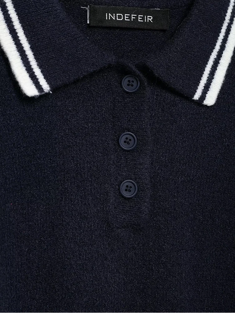 Новинка 2024 осенне-зимний женский короткий пуловер с воротником-поло вязаный