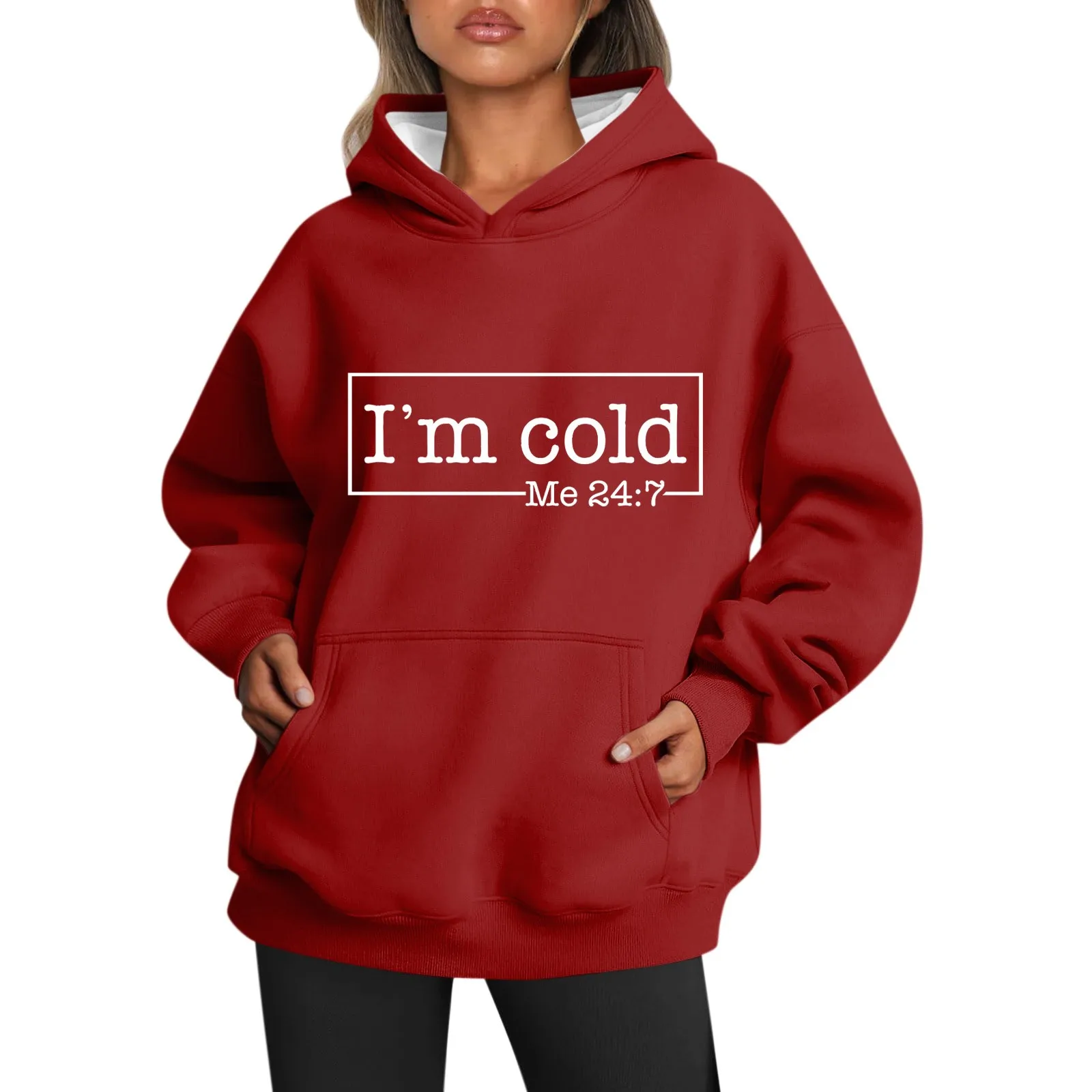 

Женский свободный флисовый свитер с длинным рукавом и круглым вырезом, с капюшоном