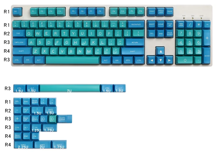 MAXKEY doubleshot колпачки для клавиш SA Double shot ABS колпачок синий серый 131 клавиши