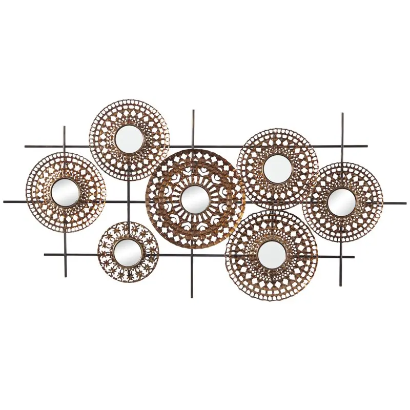 

Brown Metal Plate Wall Decor with Round Mirrored Accents