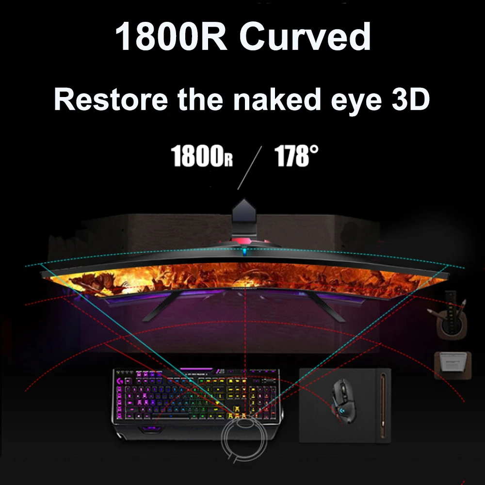 Фото 32-дюймовый изогнутый монитор 2K 1800R 165 Гц игровая поверхность 1ms игровой настольный компьютер экран HD с эффектом освещения 32-дюймовый/2K/165 Гц №5