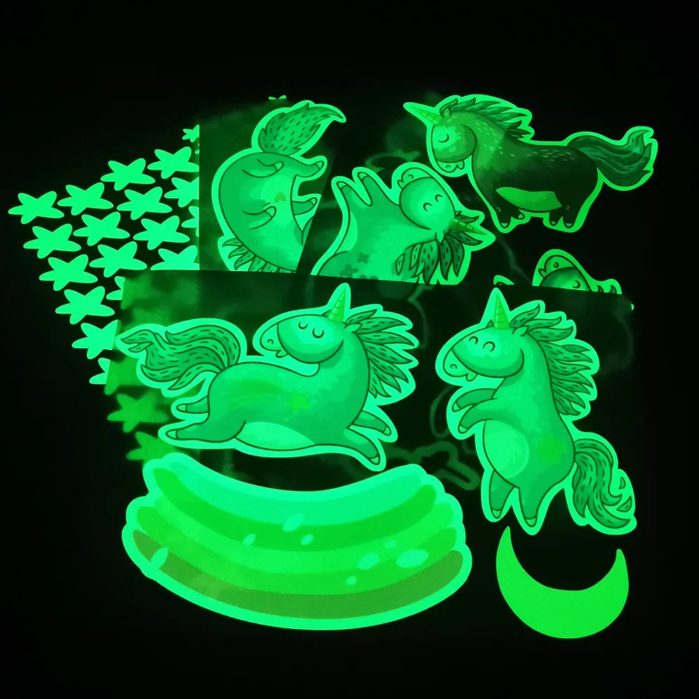 One Set Glowing Wall Sticker Ceiling Stars Flying Horse Unicorn Luminous Glow In The Dark Stickers for Kids Bedroom |