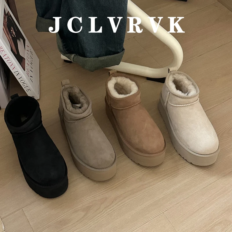 

JCLVRVK Australia Platform Tazz Fur Slippers Classic Ultra Mini Snow Boots Women Winter Wool Ladies Disquette Tasman Warm Shoes