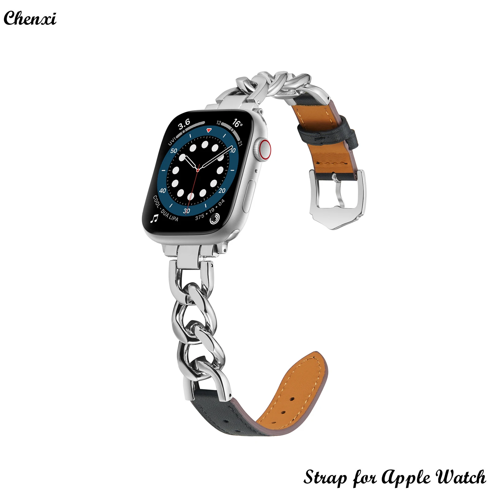 

Genuine leather strap for Apple watch band bracelet chain for Iwatch87654321SE Ultra 40 41 44 45mm ornament women metal wrist