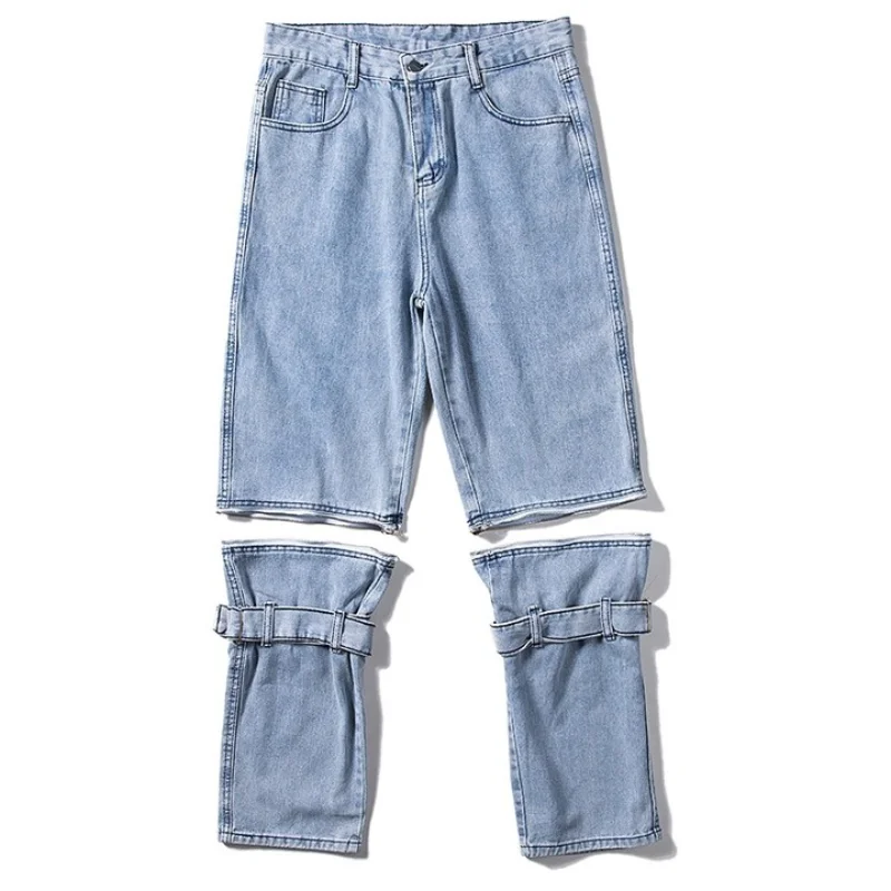 DEEPTOWN Hip Hop Straight Jeans Men Streetwear Zipper Denim Pants Hole Fashion Trousers Male Loose Casual Youth Designer Clothes