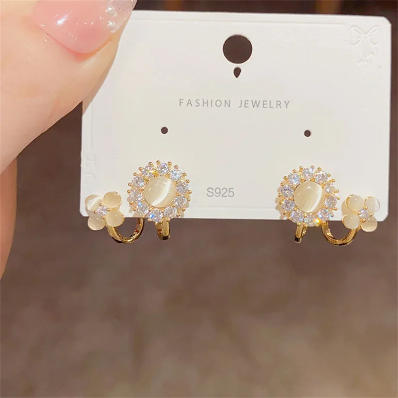 Изысканные простые серьги-гвоздики с кристаллами кошачий глаз камнем в виде