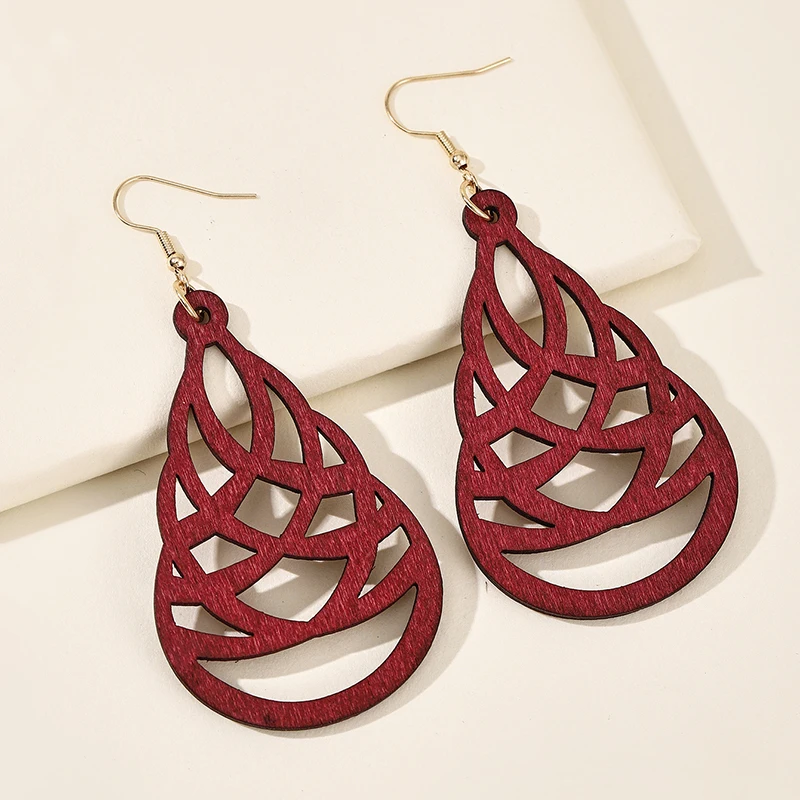 

Geometric Hollow Cut Out Carving Wood Pendent Earrings Ear Wear Women Fashion Jewelry Accessories