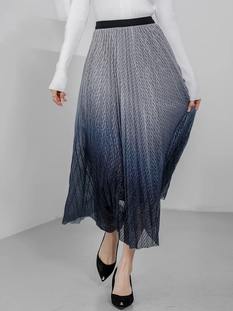 

TIGENA Y2K Shiny Gradient Tulle Skirt Women 2022 Spring Summer Vintage Elegant A Line High Waist Pleated Midi Long Skirt Female