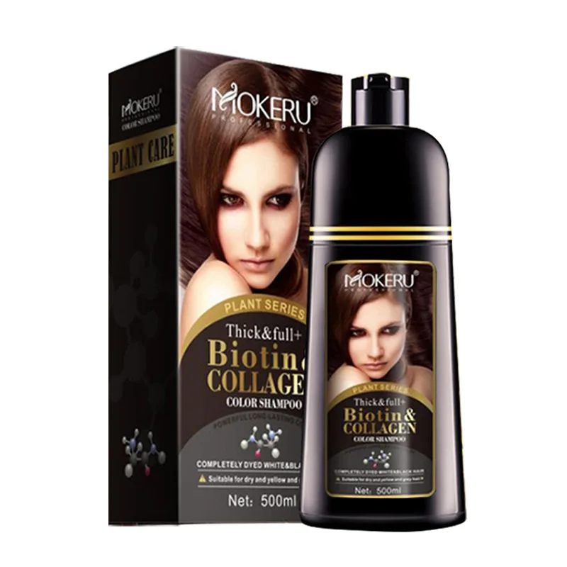 

500ml Easy Using Long Lasting Natural Permanent Organic Color Dying Biotin Collagen Hair Dye Shampoo For Woman