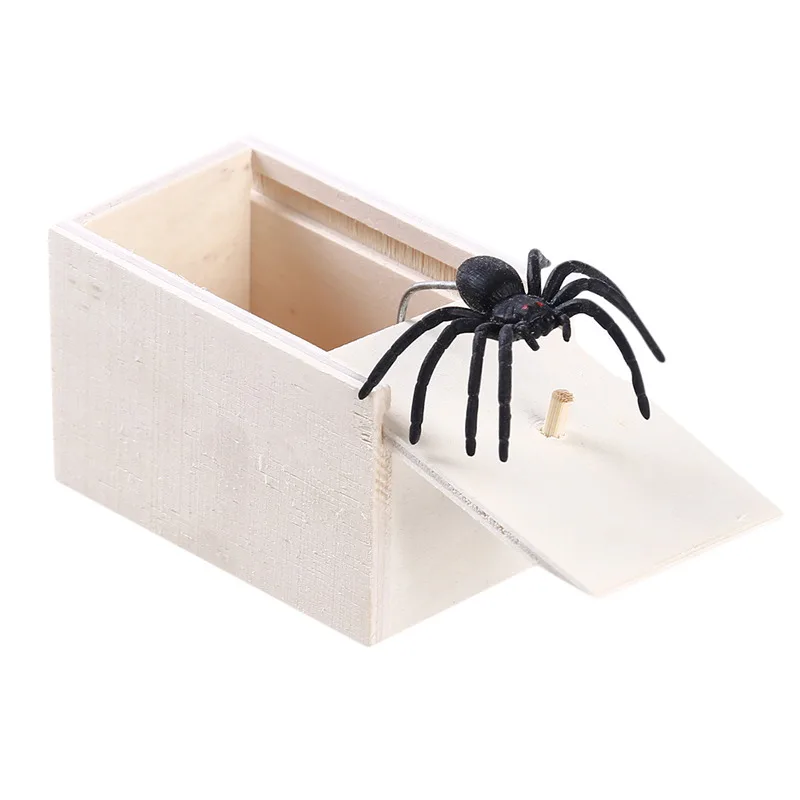 

Halloween Funny Scare Box Prank Spider Wooden Fidget Anti-stress Interest Play Trick Joke Surprise Adult Toys For Children Gift