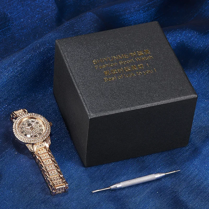 Модные стальные полоски инкрустированные бриллиантами кварцевые часы женские