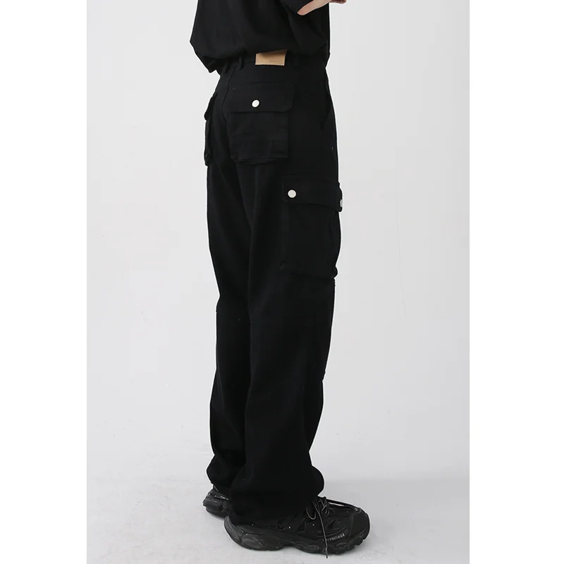 Men Clothing New Pattern Recreational Vintage Broad Leg Black Jeans Straight Cylinder Large  Loose Cargo Pants Autumn Female