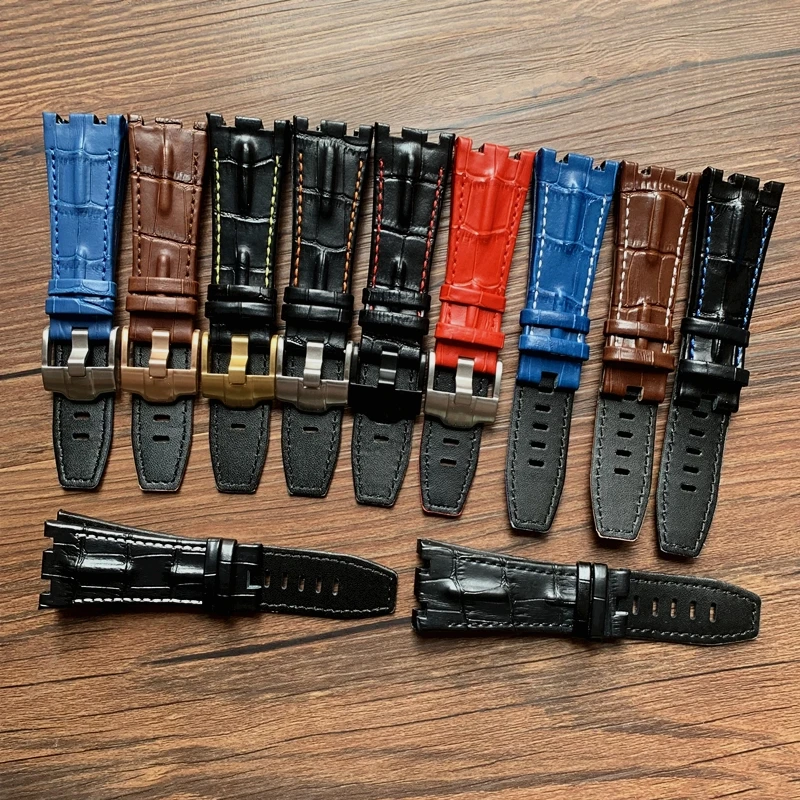 

Genuine Leather watch Strap For AP 15703 Royal Oak Offshore Series 28mm*22mm Black Brown Blue Red Watchbands accessories men