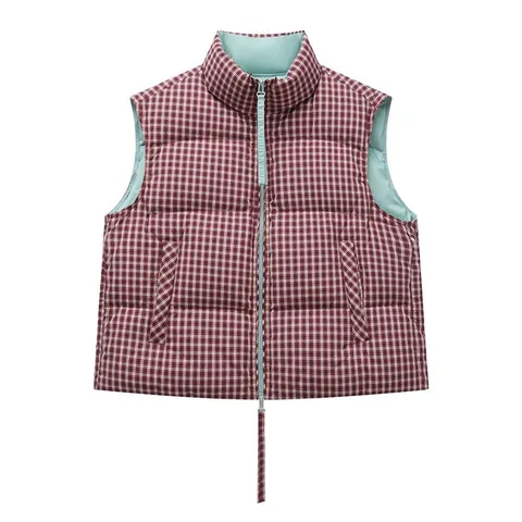 HanOrange 2025 Зимний клетчатый жилет из нейлона для женщин