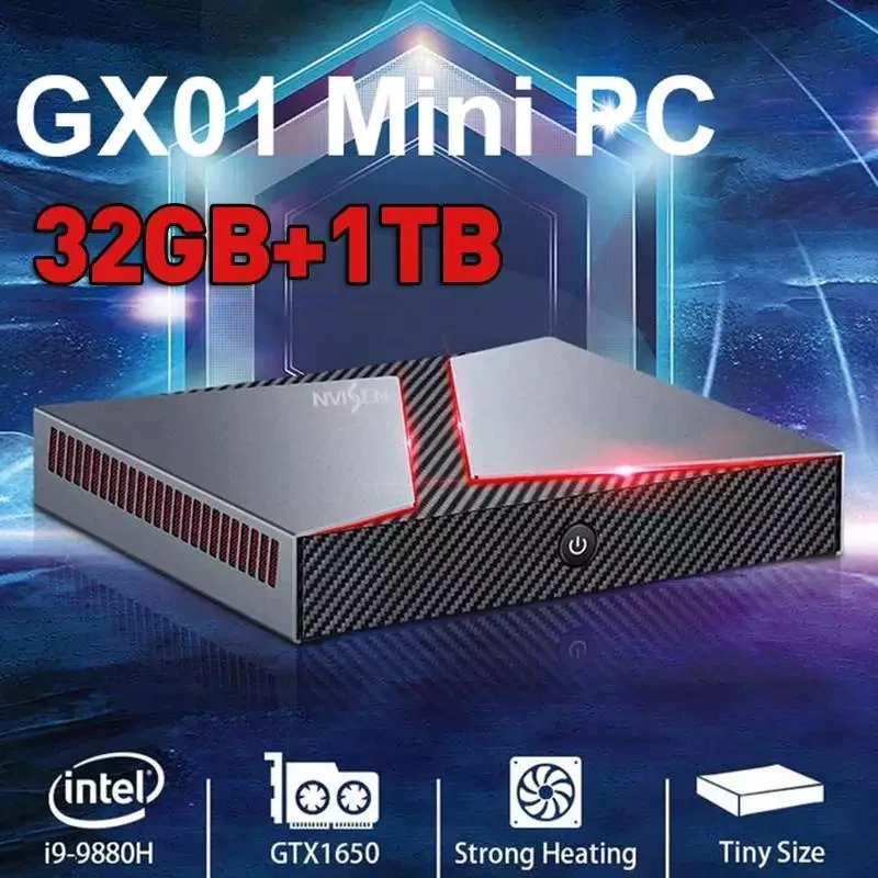 

NVISEN Y-GX01 Desktop Mini PC Intel Core i9-9880H NVIDIA GTX 1650 32GB+1TB SSD Gaming Mini PC DDR4*2 DP Windows 8.1 / 10 / Linux