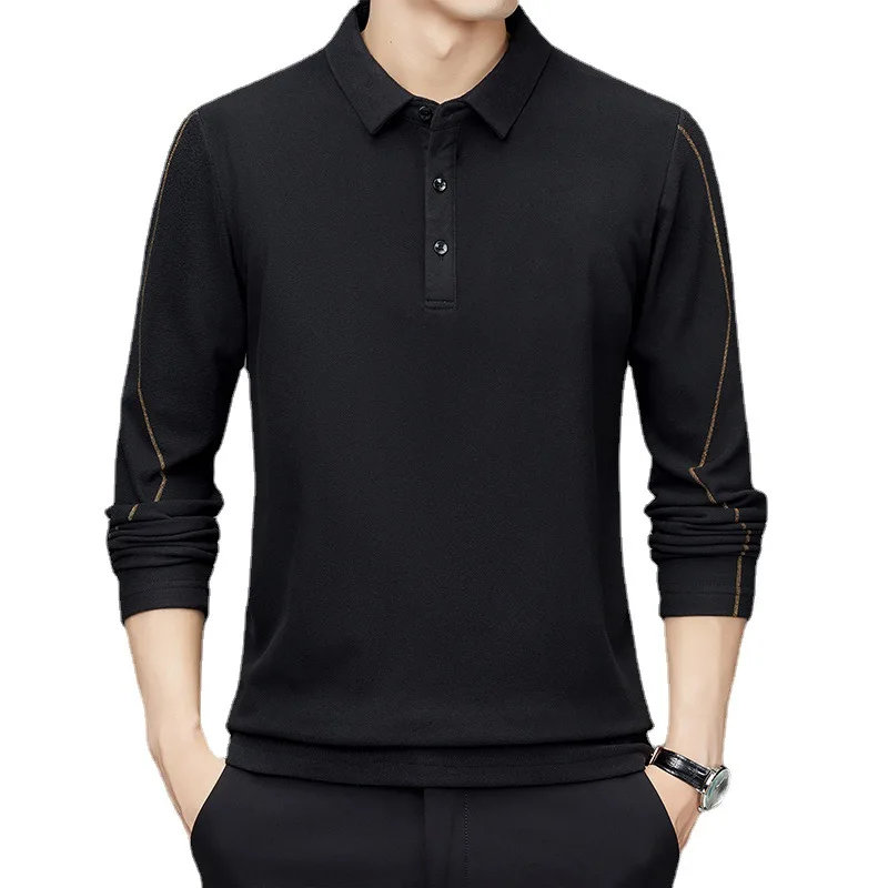 

2021 Spring and Autumn Men Lapel Collar Casual Slim Long Sleeve T-shirt Develvet Comfortable Breathable Men's T-shirt Polo Shirt