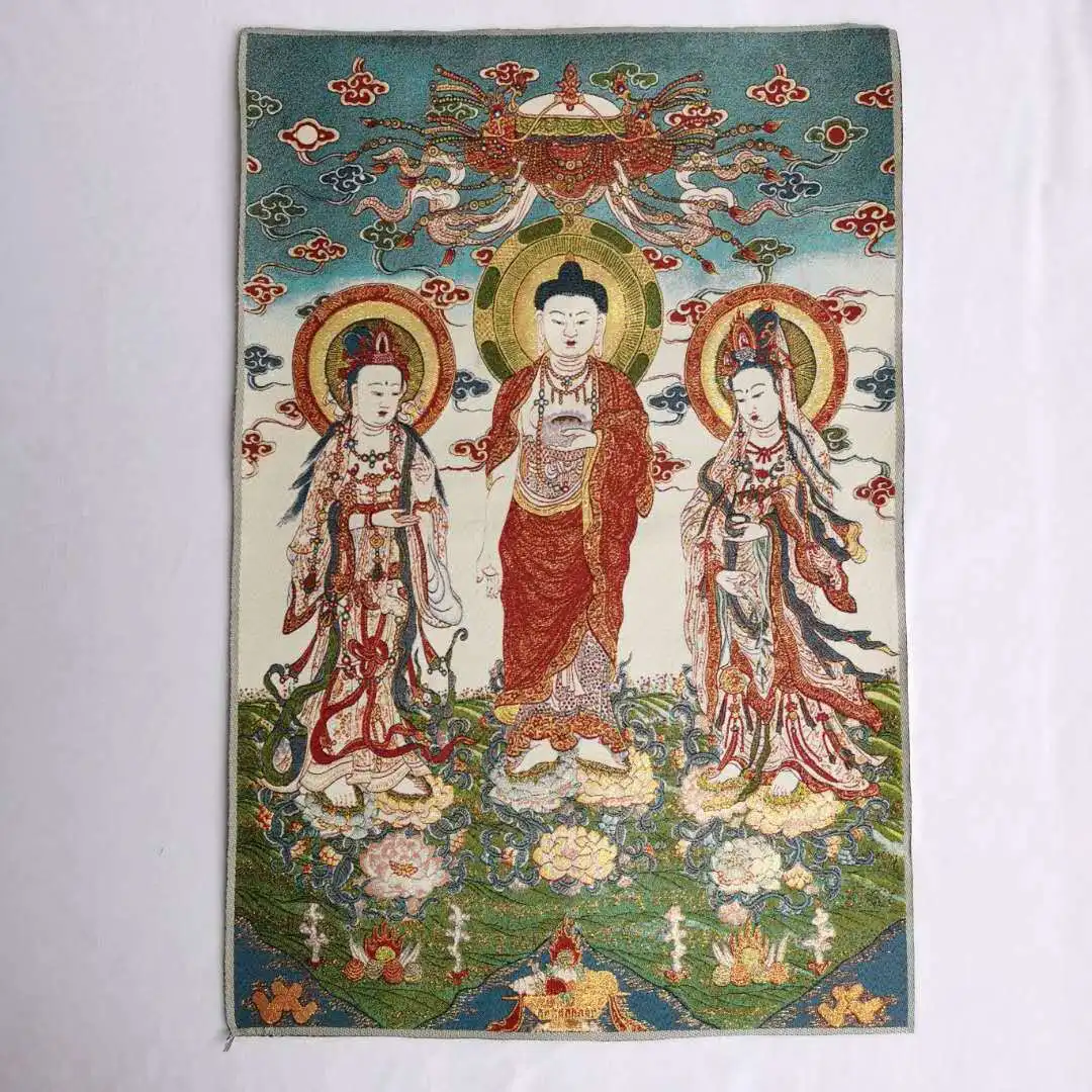 

China Buddhism Cloth Silk Tathagata Buddha Guangyin Kwanyin Tangka Thangka 26548