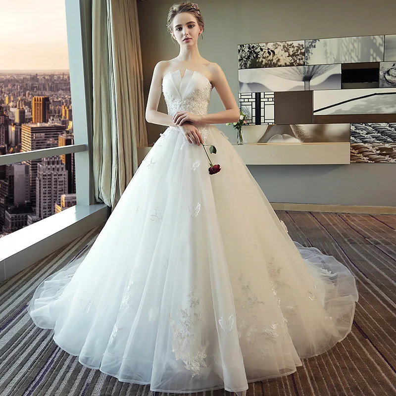 

S0114F 2023 New High -Quality Hot -Selling White Tube Top Lace Simplicity Immortal Masis Customized Wedding Dress