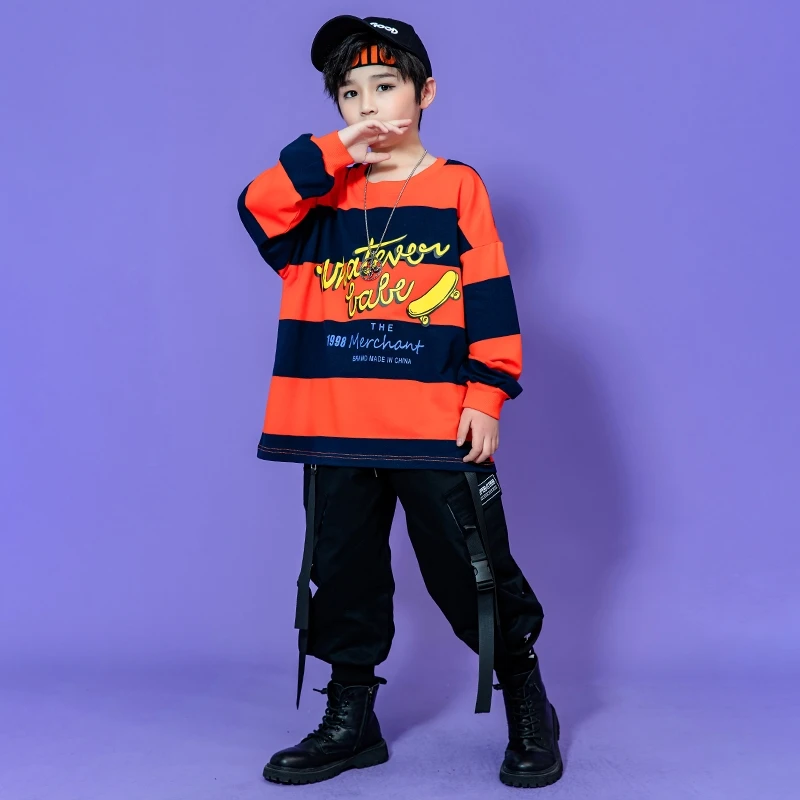 Спортивный костюм для мальчиков Свитшот в полоску рубашка оверсайз топ черные